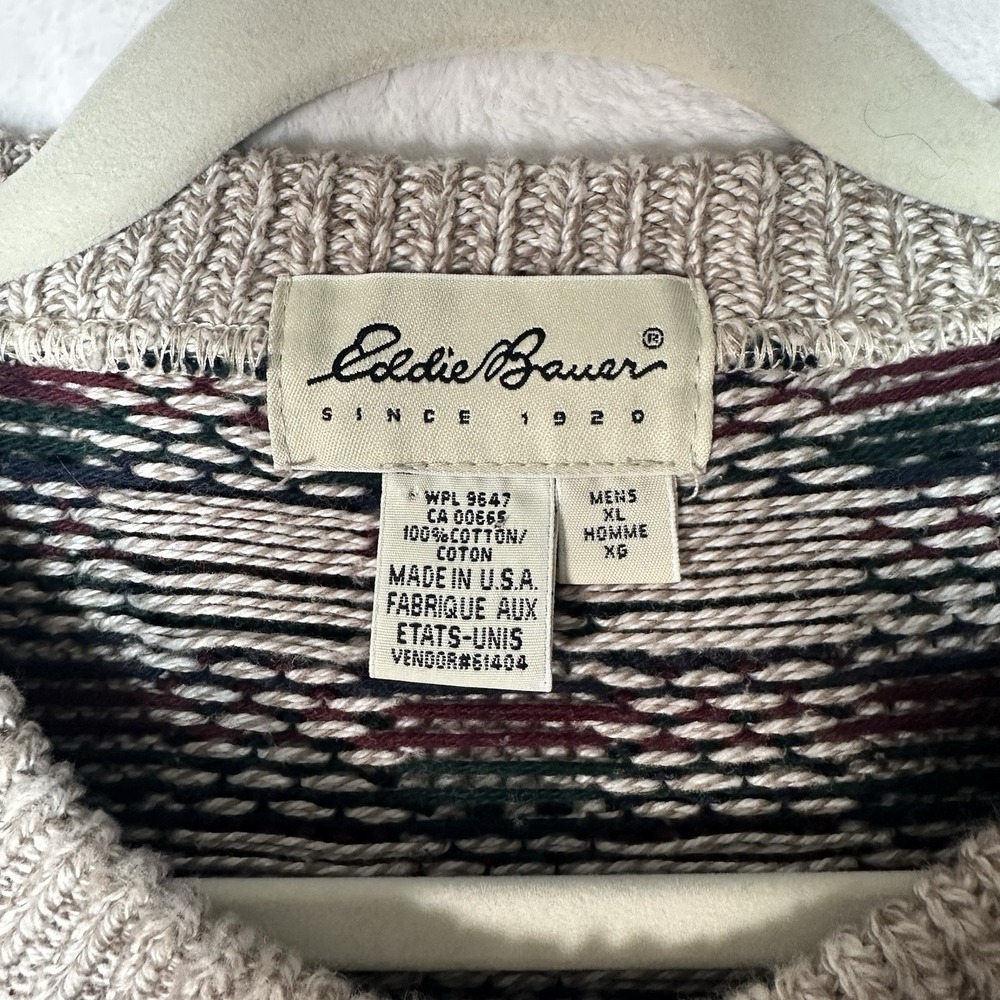 Vtg Eddie Bauer Sweater Mens XL Plaid Check Knit Cotton Grandpa Gorpcore 90s USA - Picture 4 of 8
